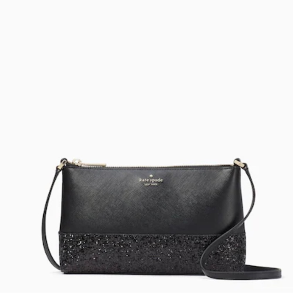 Kate Spade Greta Court Small Black Glitter Crossbody
